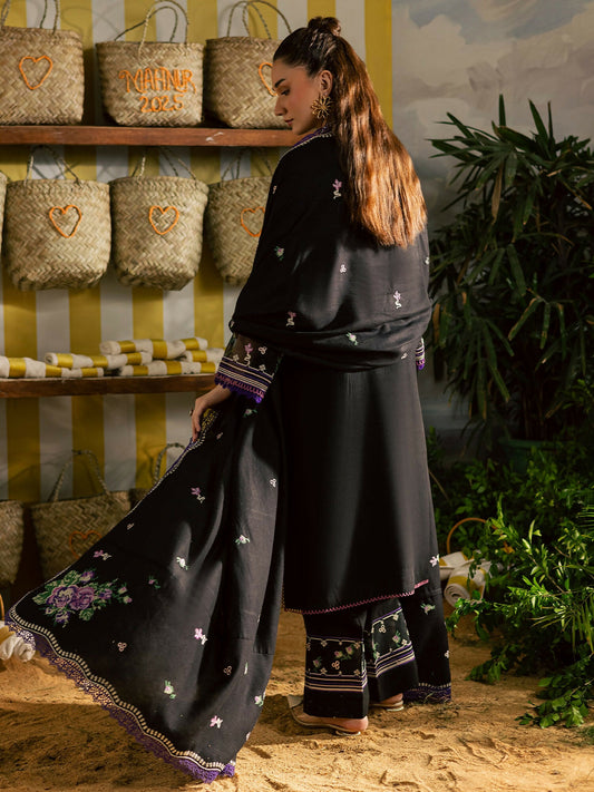 Mahnur Kaia Slub Linen Embroidered Stitched 3-Piece Suit-K- 02