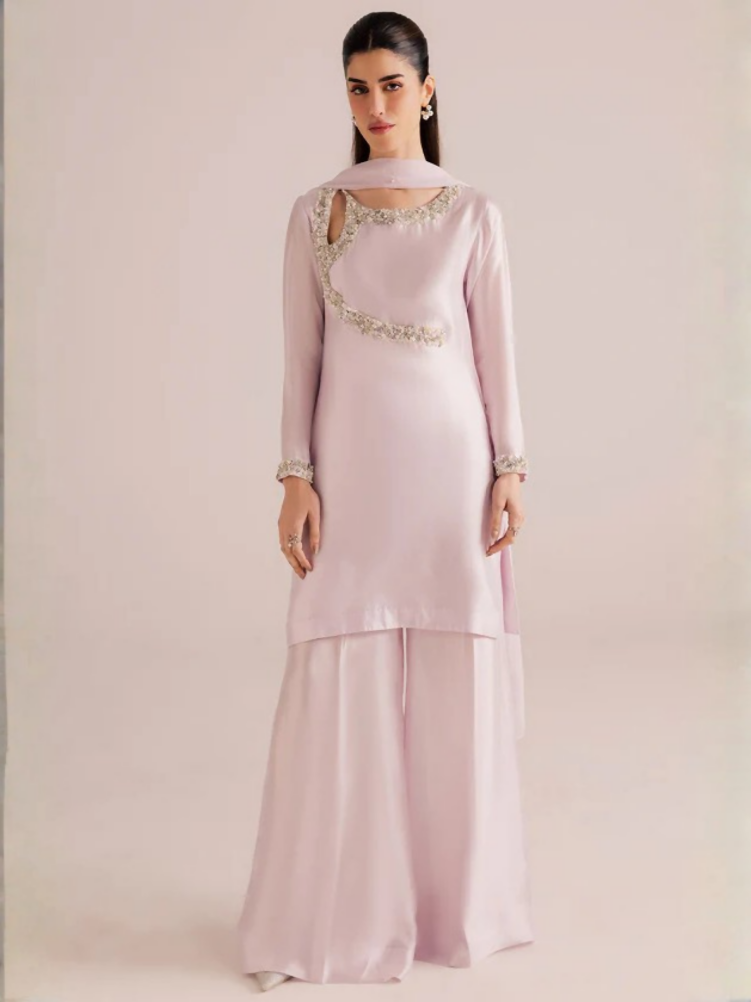Allure By IH Silver Night Tussel Silk Embroidered Stitched 3-Piece Suit-Silver