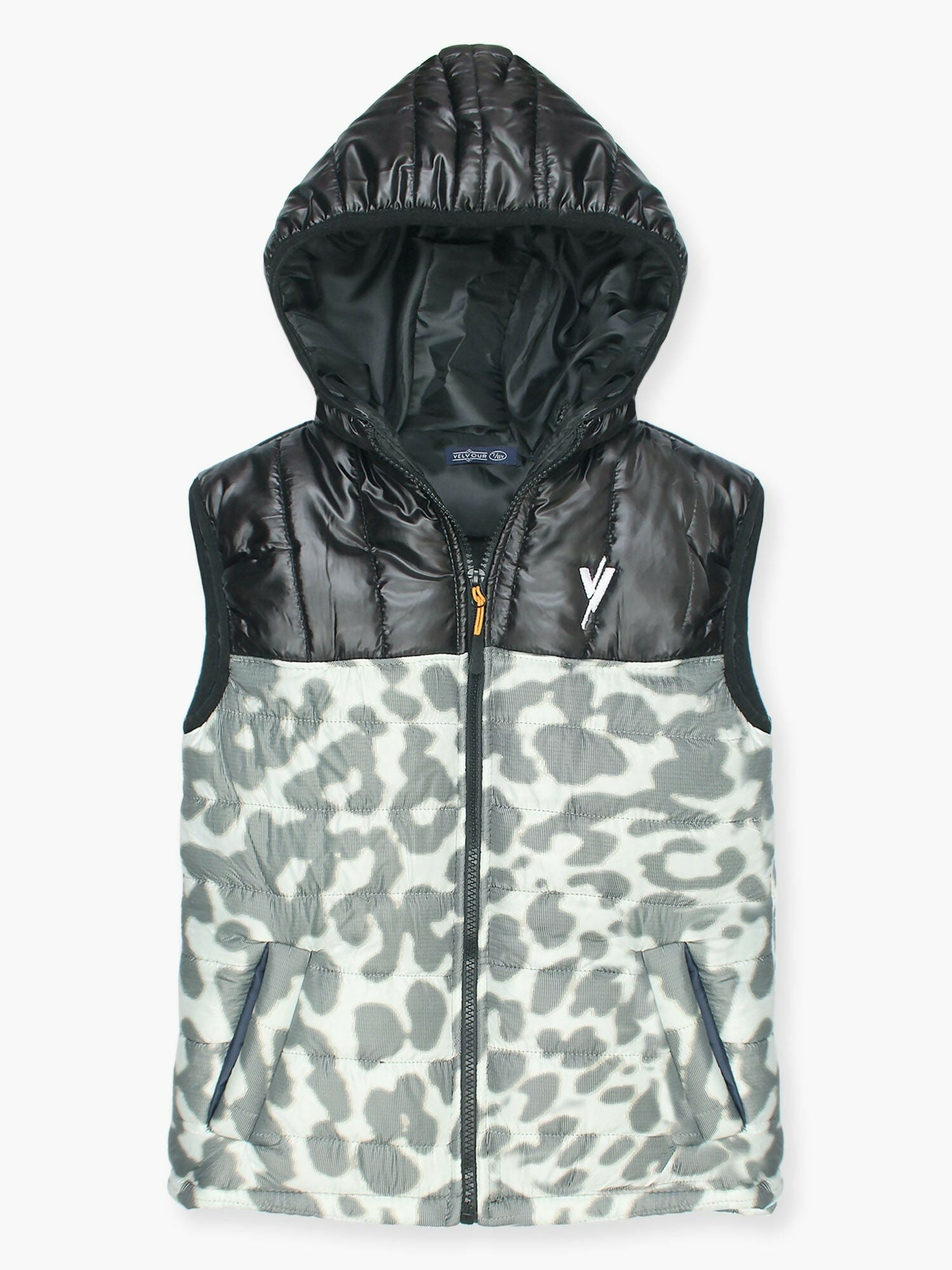 Grey and Black Velvour Printed Puffer Jacket-VJ36-A