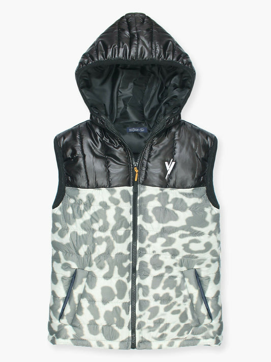 Grey and Black Velvour Printed Puffer Jacket-VJ36-A