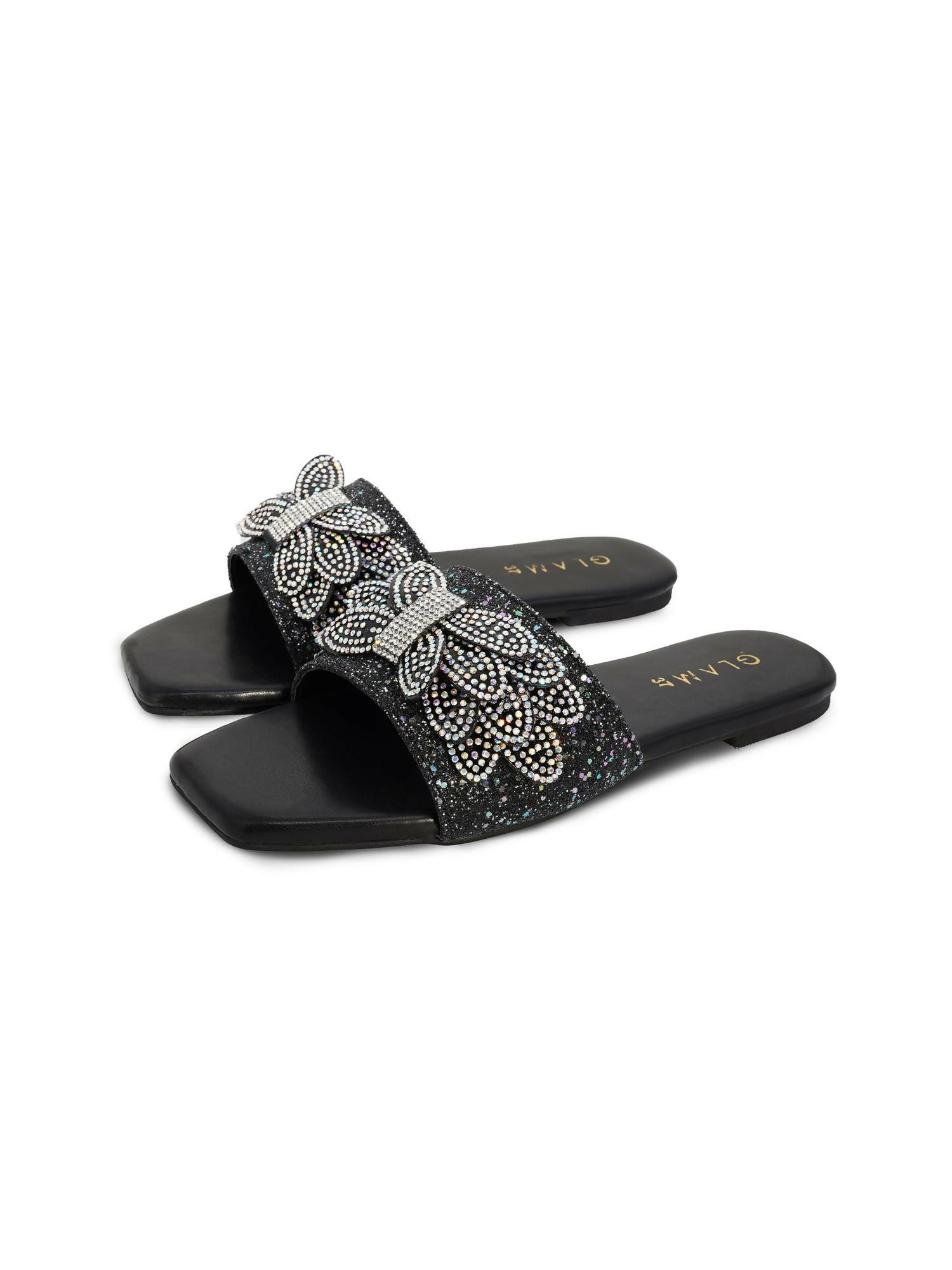 Black and white Royale Leather Women’s Slides-774