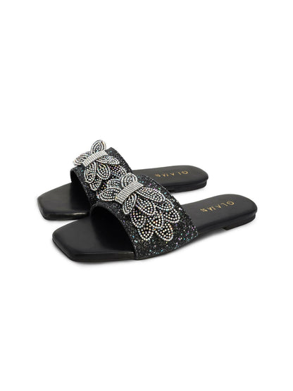 Black and white Royale Leather Women’s Slides-774