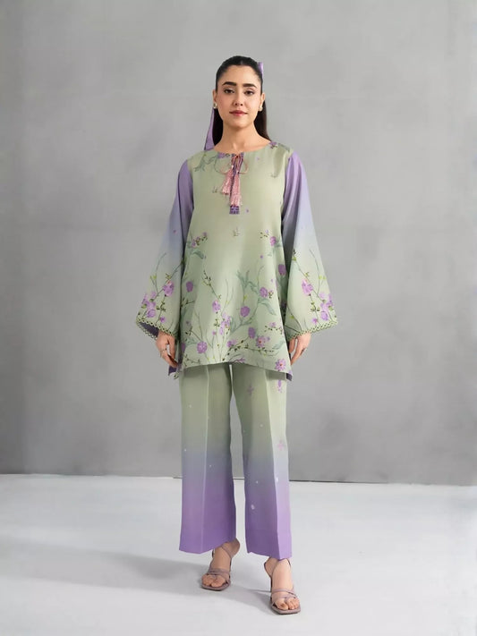 Panache Apparel Dear Summer Silk Lawn Printed Co-Ord Set-Green Field