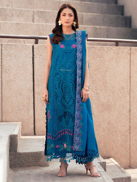 Parishay embroidered lawn front with intricate neckline and borders – stitched 3-piece suit