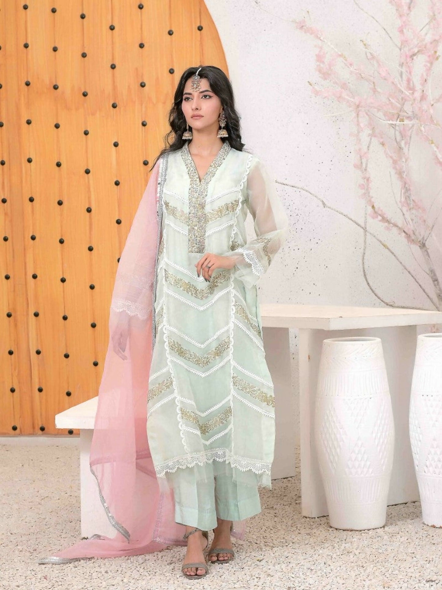 Ruby's Couture Ashiyana Organza Embroidered Stitched 3-Piece Suit-Tara