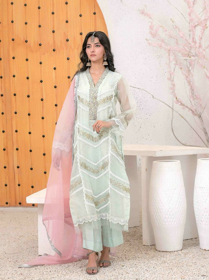 Ruby's Couture Ashiyana Organza Embroidered Stitched 3-Piece Suit-Tara