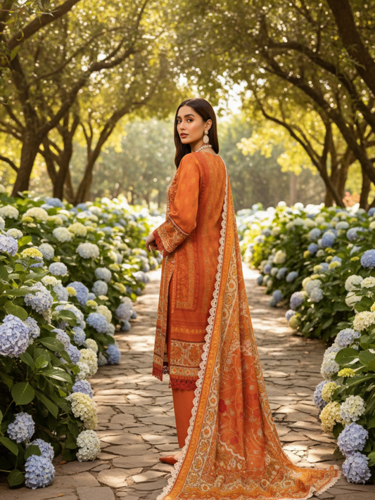 Mausummery Linen Printed Unstitched 3-Piece Suit-Aconite