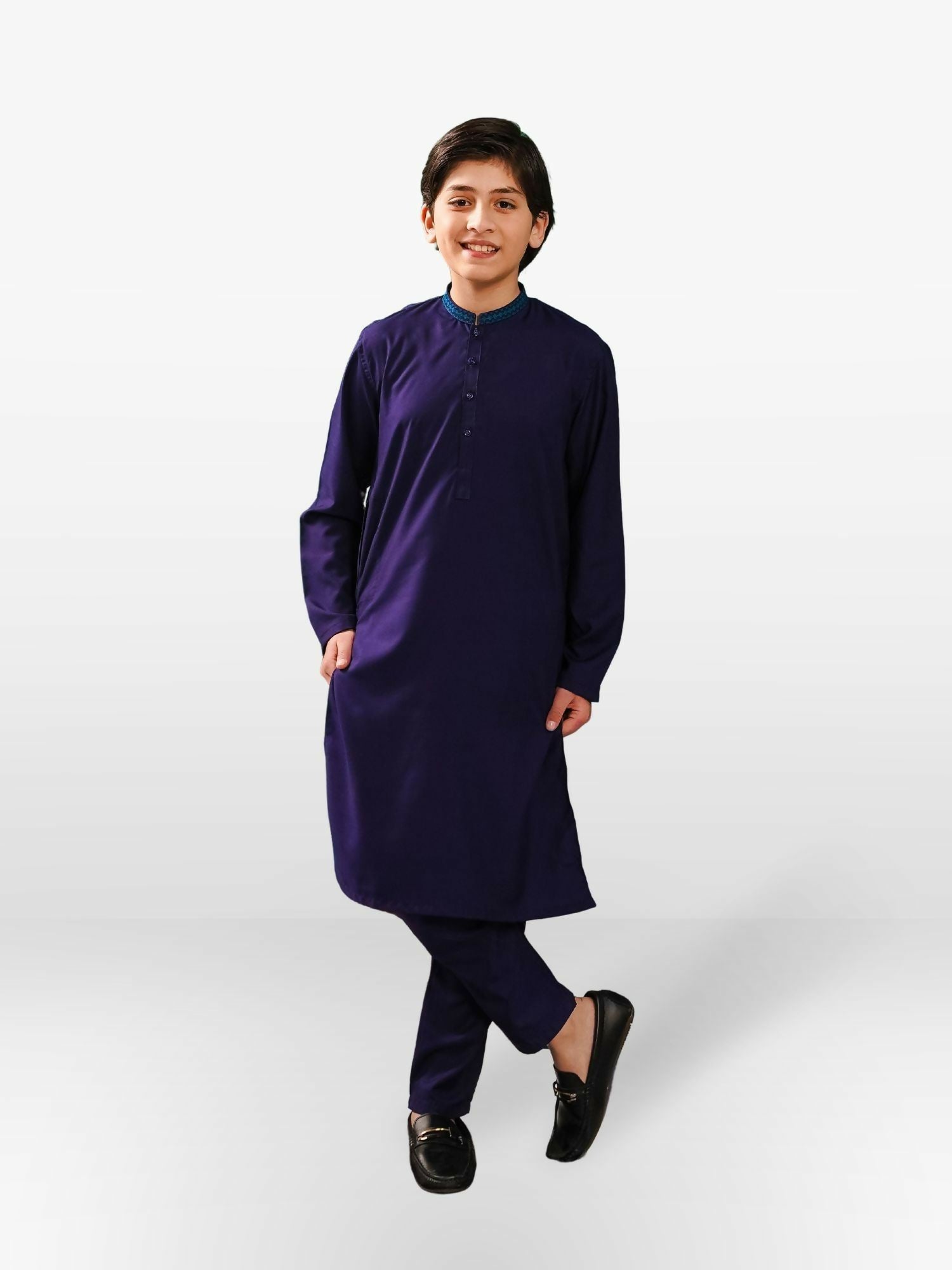 Royal Purple Velvour Boys Embroidred Shalwar Kameez-VB172-B