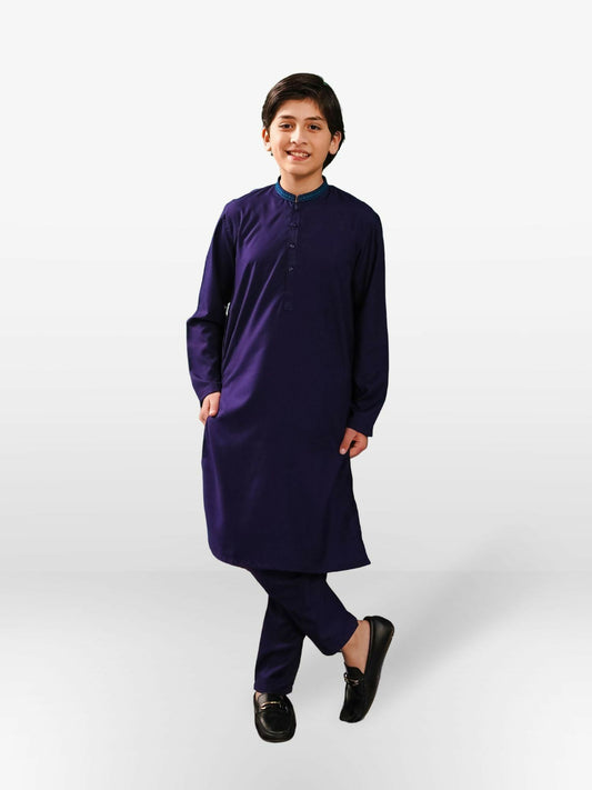 Royal Purple Velvour Boys Embroidred Shalwar Kameez-VB172-B