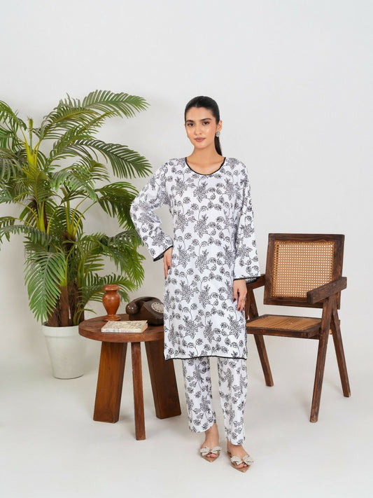 Stylish Collection Enchant Pret Linen Printed Co-Ord Set-Gulaab White