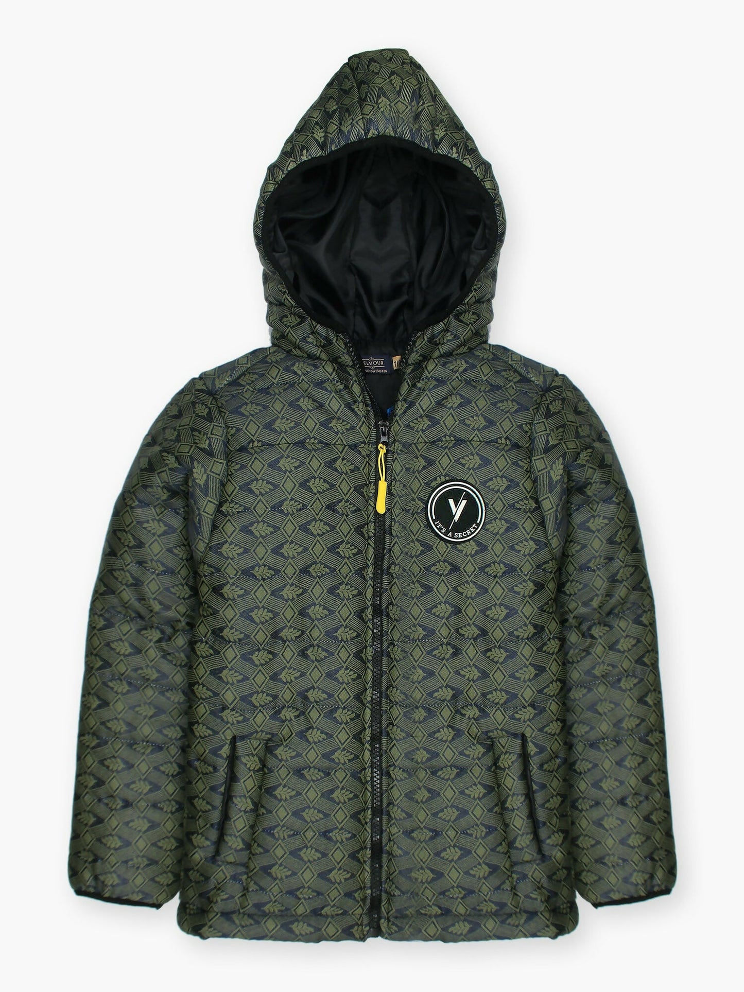 Green Velvour Printed Puffer Jacket-VJ52-C