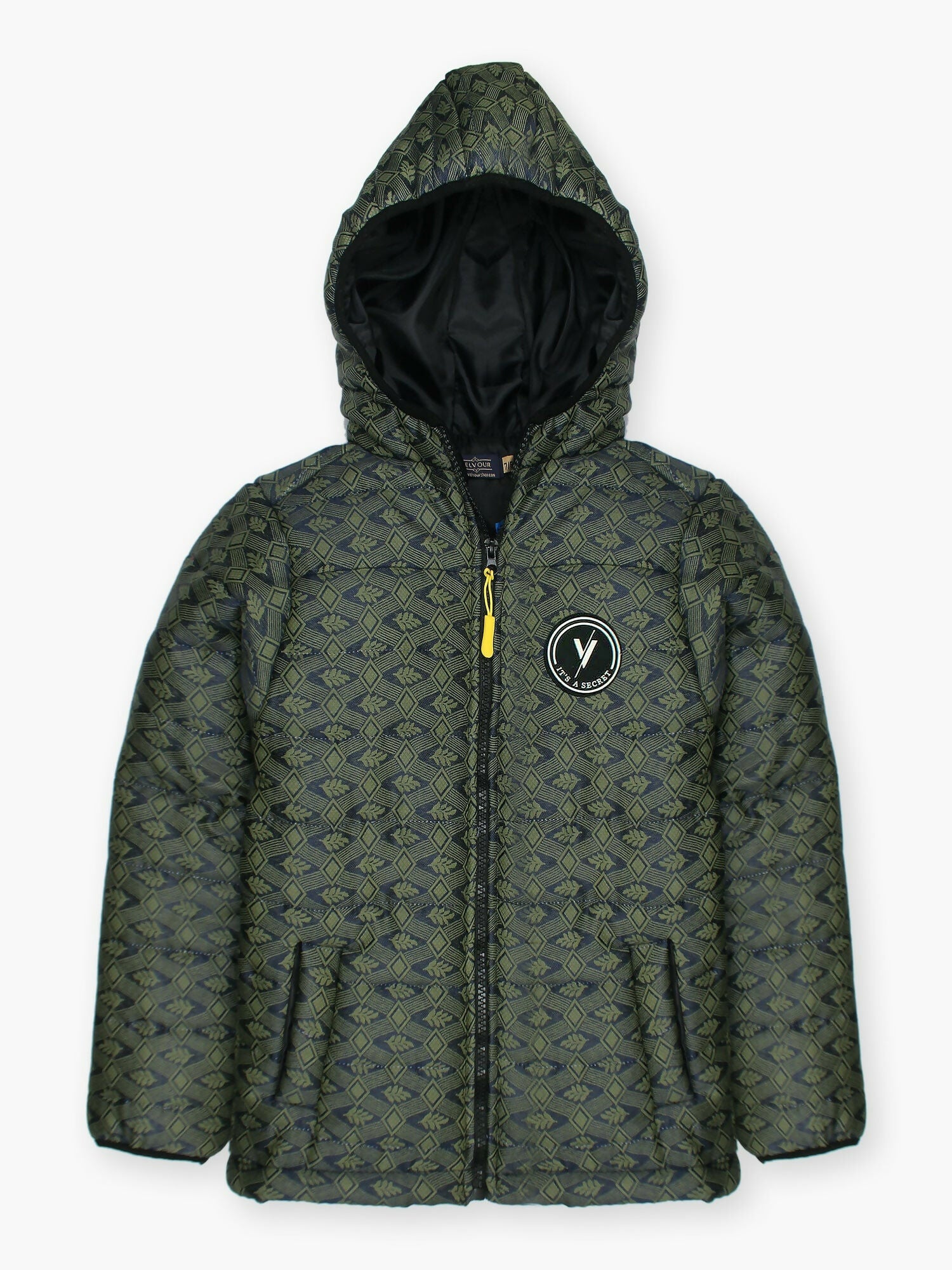 Green Velvour Printed Puffer Jacket-VJ52-C