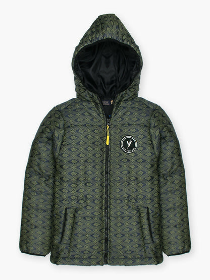 Green Velvour Printed Puffer Jacket-VJ52-C
