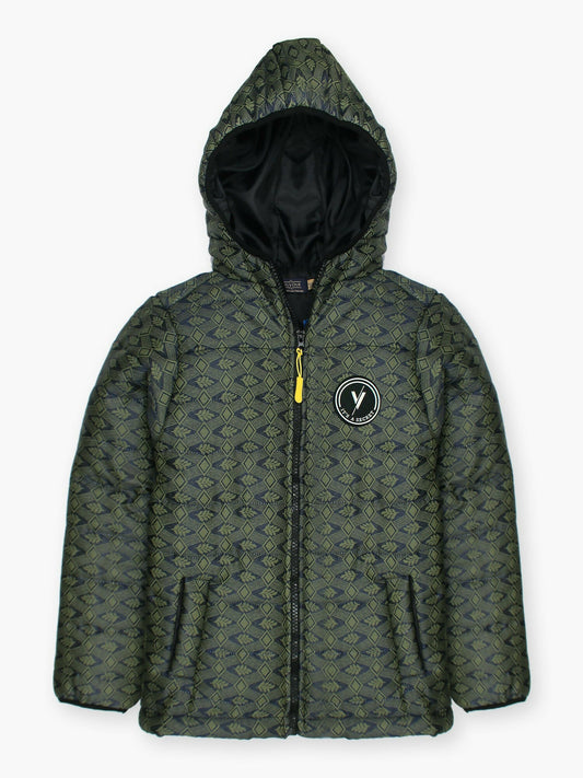 Green Velvour Printed Puffer Jacket-VJ52-C