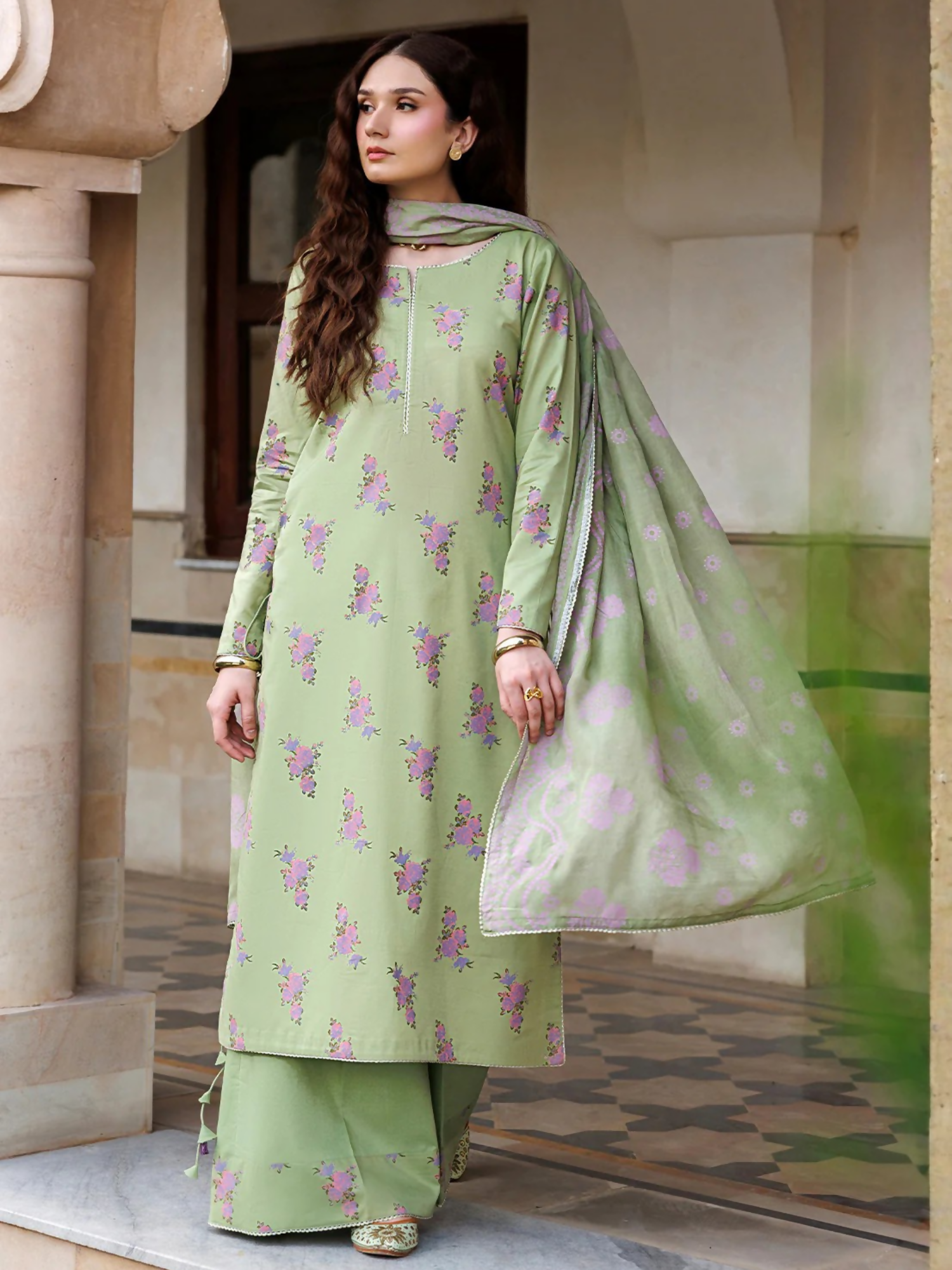 Green Panache Apparel Noor Mahal Cotton Printed Stitched Suit-Rehmaaz