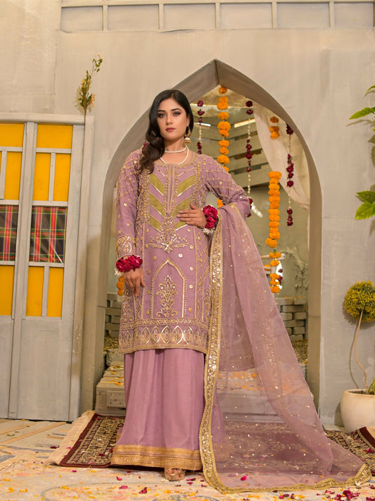 Ruby's Couture Poshak Plain Organza Embellished Lehenga-Mayal