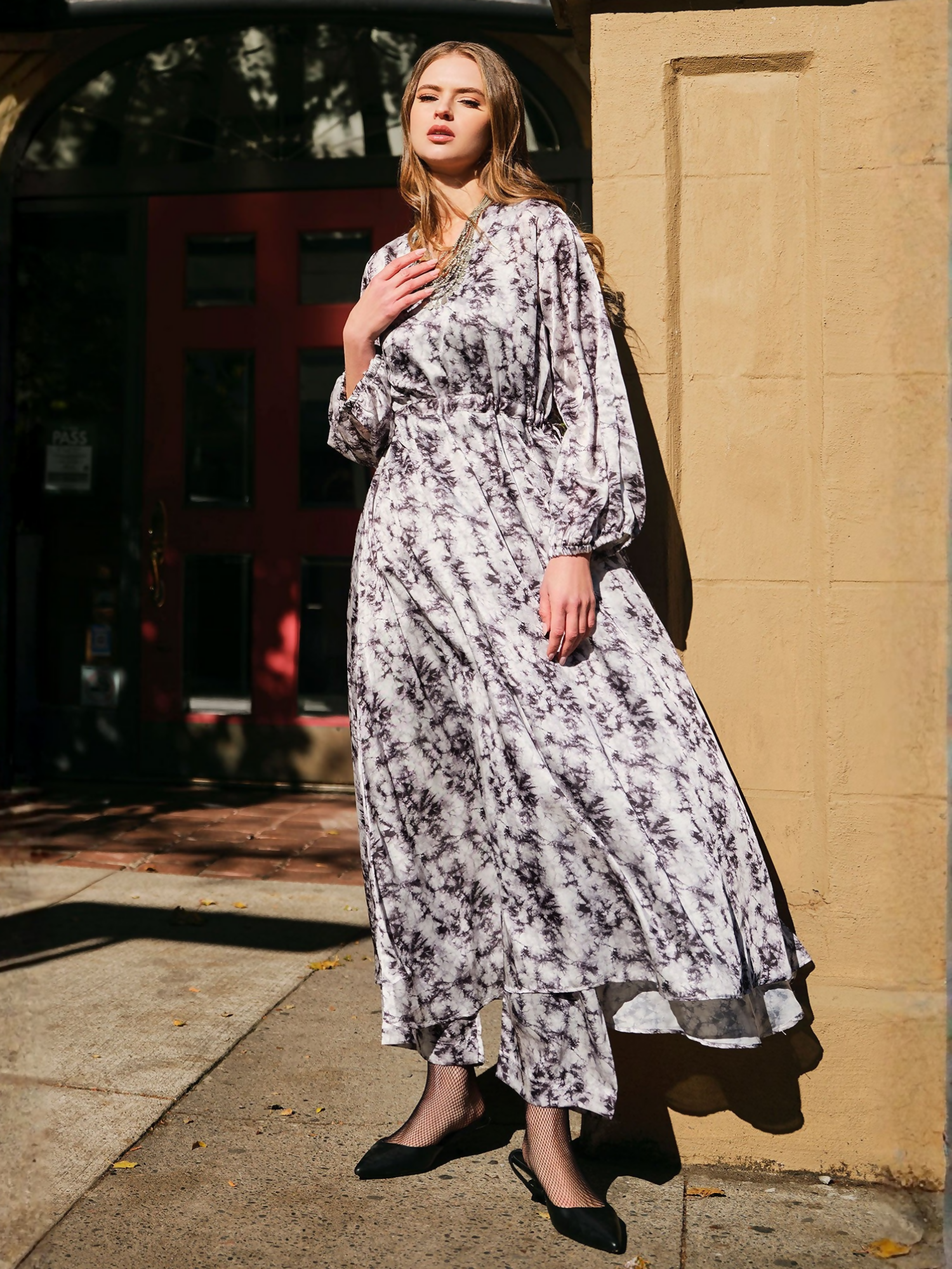 Panache Apparel Silk Printed Dress-Maze