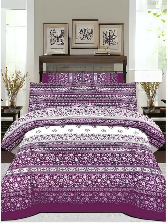 Danier 6pcs comforter set in a mix of purple and white design – includes bedsheet, comforter, and four pillow covers.