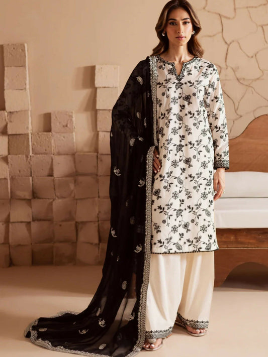 Stylish Collection Enchant Pret Lawn Cotton Embroidered 3-Piece Suit-Gulnar White