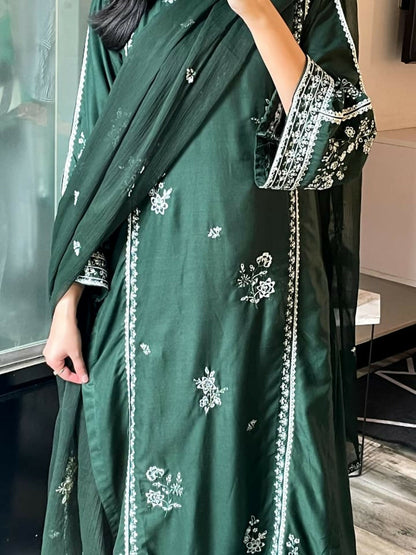 Tehzeeb Libas Linen Embroidered Stitched 3-Piece Suit-GRACE