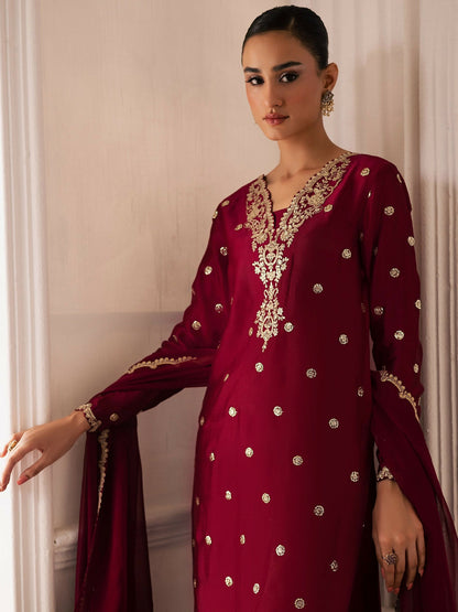 Allure By IH Be-My-Guest Thai Silk Embroidered Stitched 3-Piece Suit-Burberry