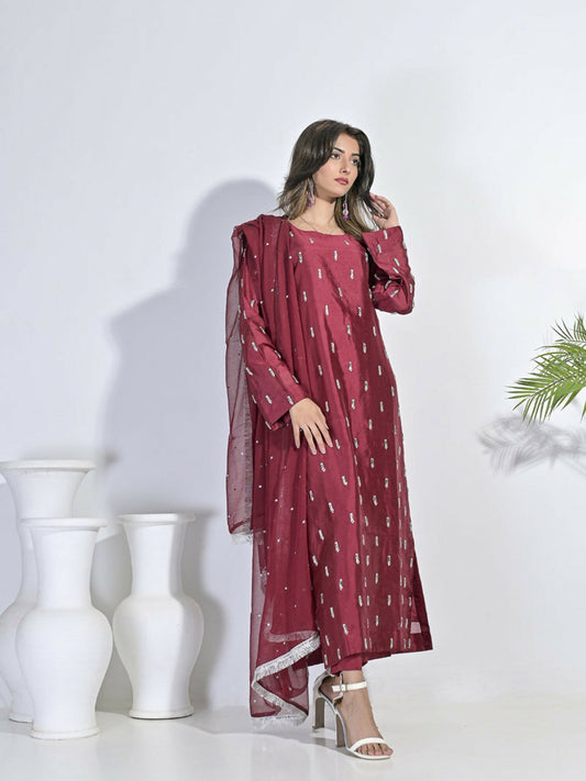 Ruby's Couture Festive Fall'25 Silk Embellished Stitched 3-Piece Suit-Durkhani