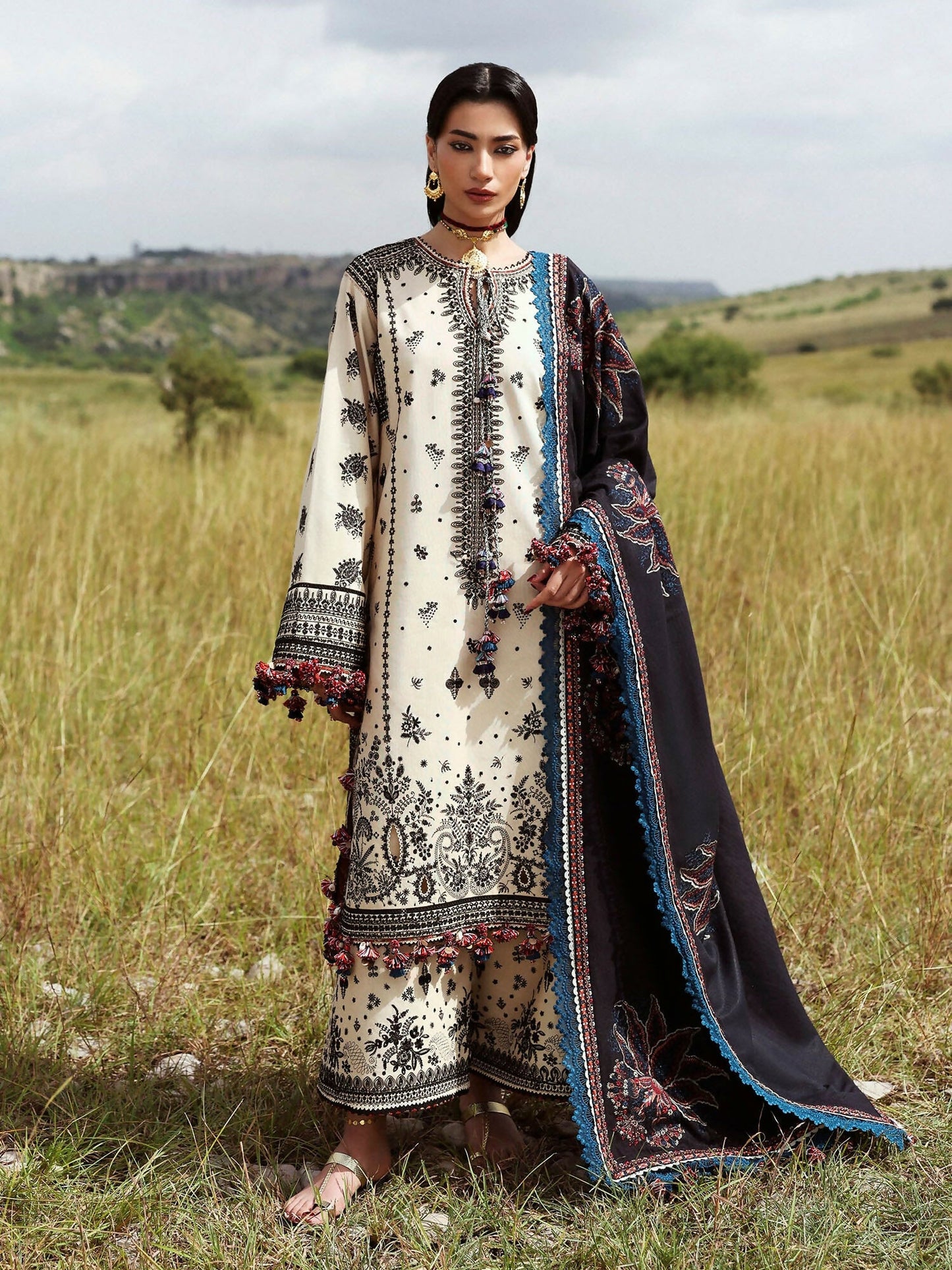 Hussain Rehar Khaddar'25 Embroidered Unstitched 3-Piece Suit-Dhanak