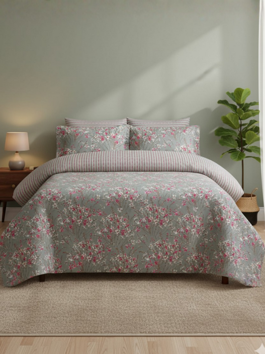 Salonika Printed 3 Piece King Bedsheet Set-156