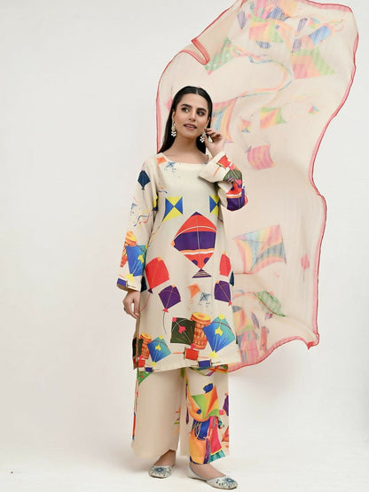 Imran Aftab Basant Mela Raw Silk Printed Stitched 3-Piece Suit-IARP 09