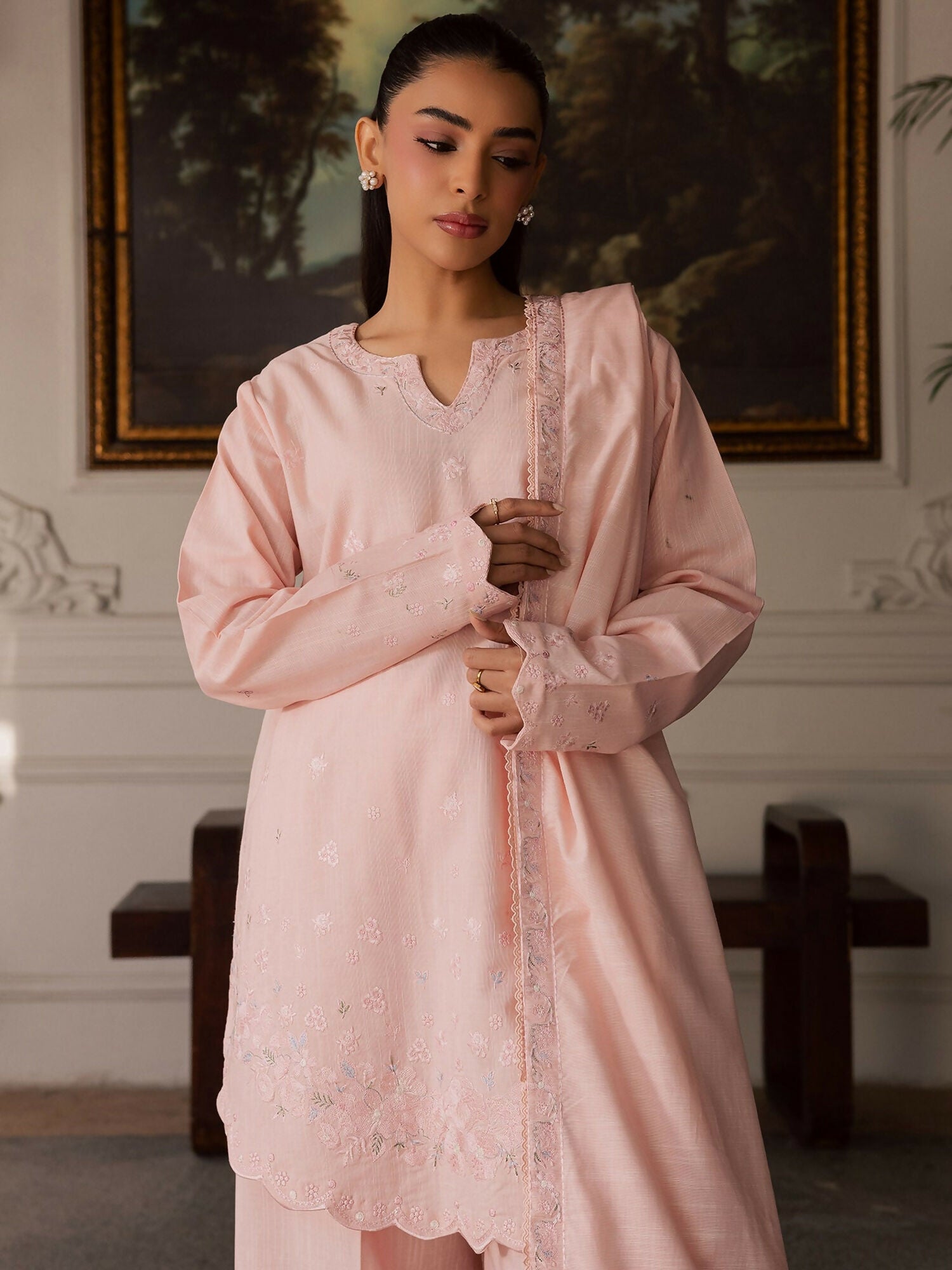 Mannat Clothing Laila Winter Pret '25 Karandi Embroidered Stitched Suit-Mina
