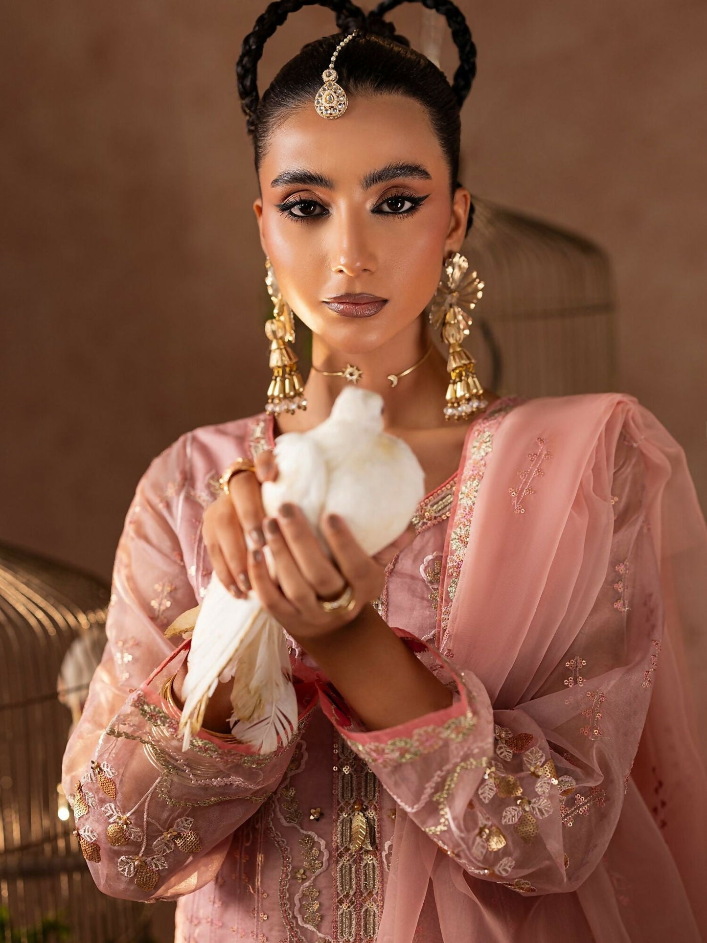 Shurooq Geet Organza Embroidered Stitched 3-Piece Suit-Heer