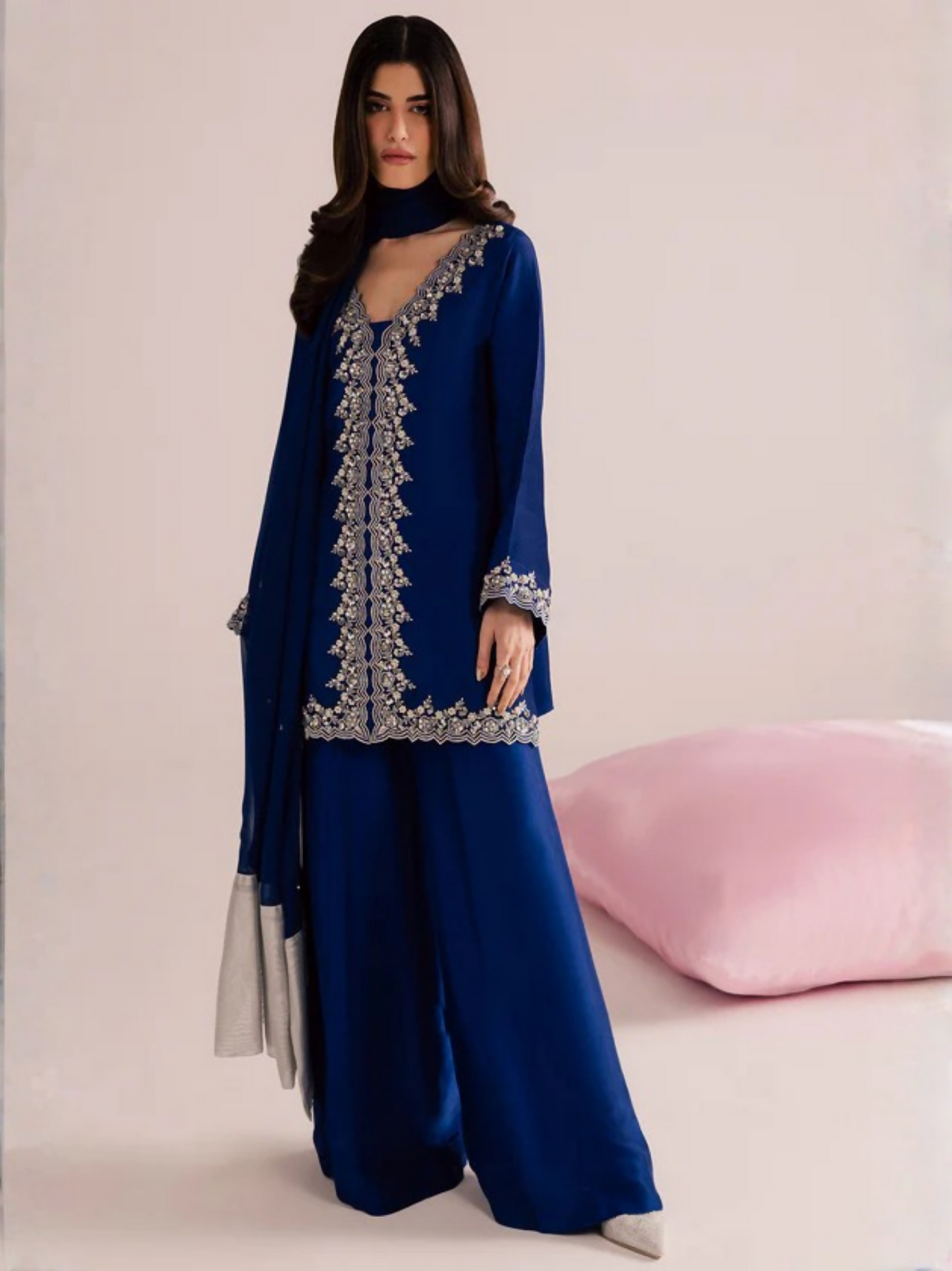 Allure By IH Silver Night Tussel Silk Embroidered Stitched 3-Piece Suit-Crowne