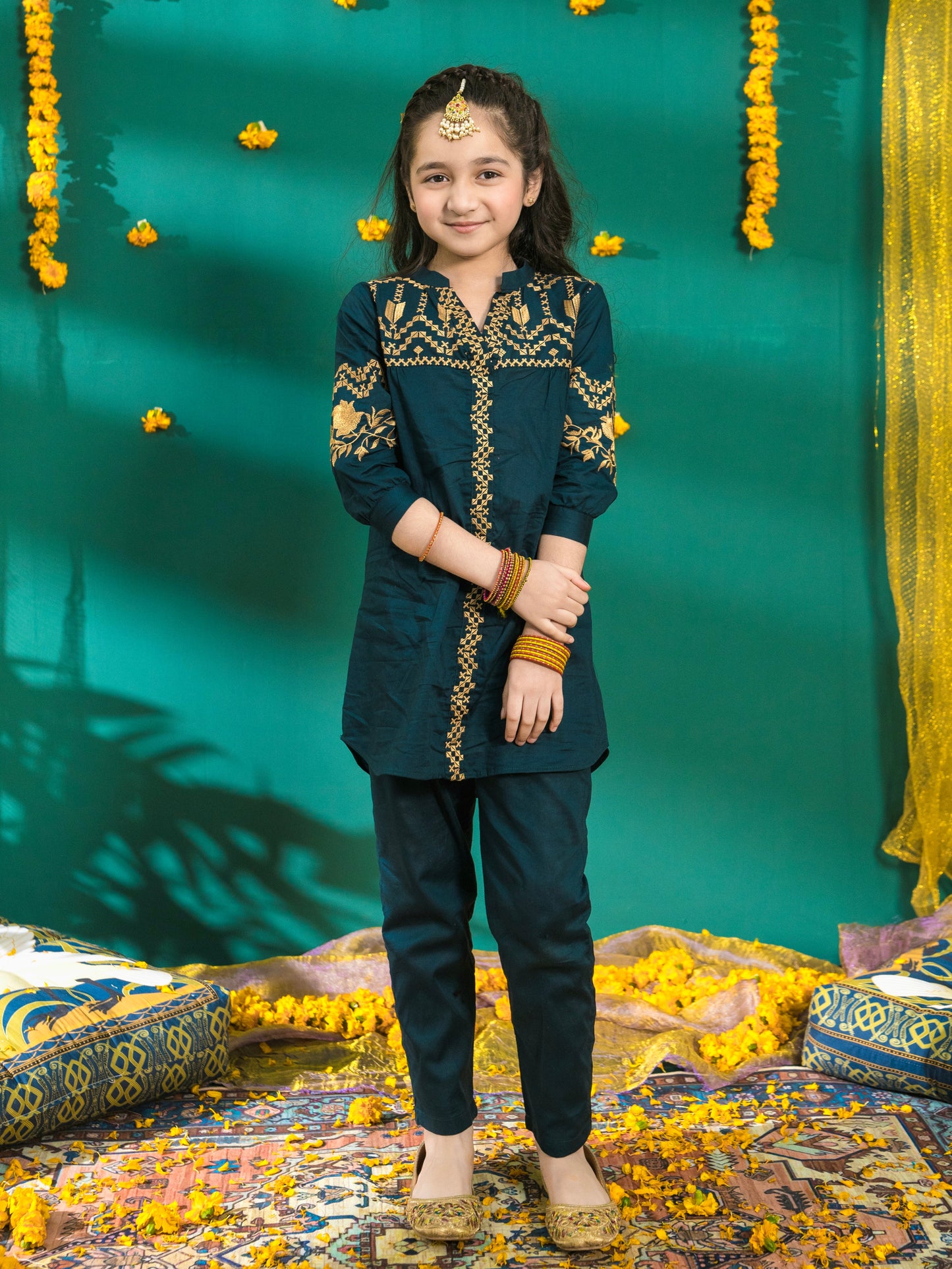 Velvour Girls Cotton Embroidered Stitched 2-Piece Suit- VG77-B