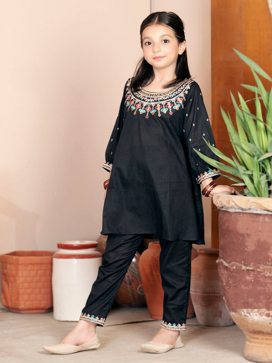 Velvour Girls Cotton Embroidered Stitched 2-Piece-Suit-VG63-B