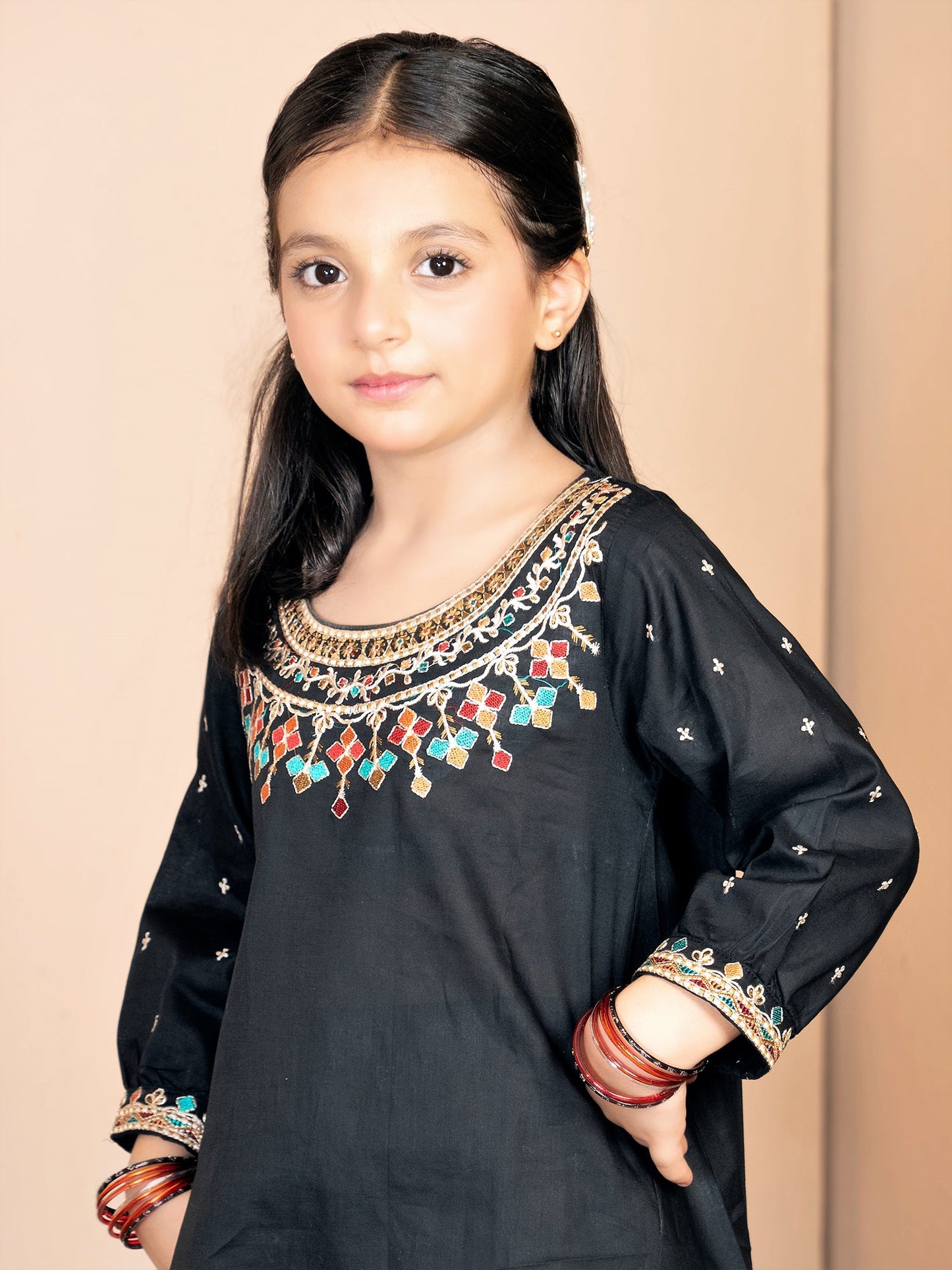 Velvour Girls Cotton Embroidered Stitched 2-Piece-Suit-VG63-B