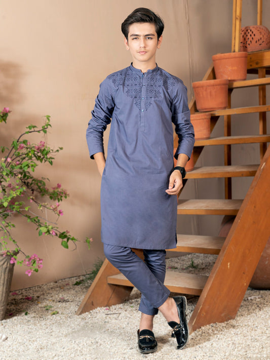 Velvour Boys Cotton Embroidered Stitched 2-Piece Suit-VB165