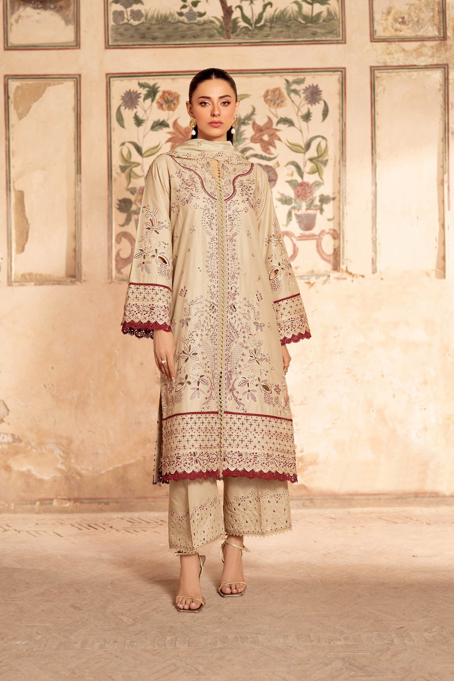 Panache Apparel Rang-e-Bahar Lawn Embroidered Stitched Suit-Ufaq