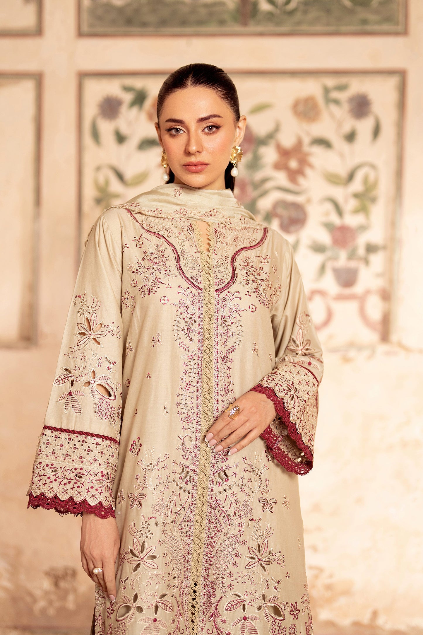 Panache Apparel Rang-e-Bahar Lawn Embroidered Stitched Suit-Ufaq