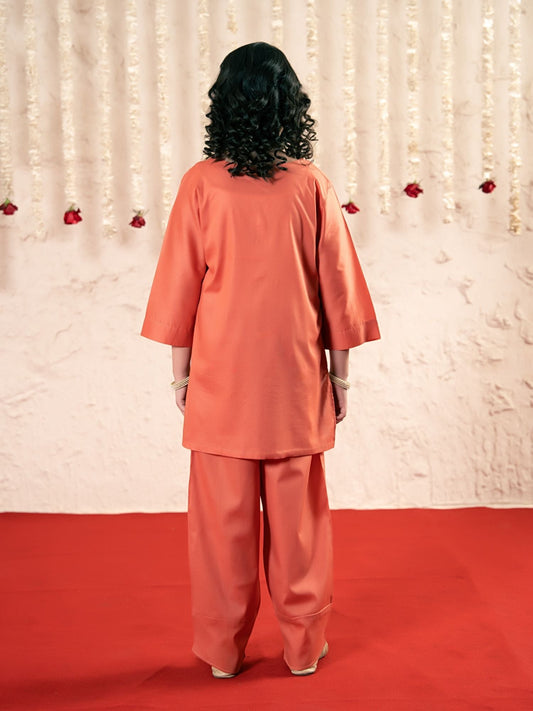 Velvour Girls Cotton Embroidered Co-Ord Set-VG176-A