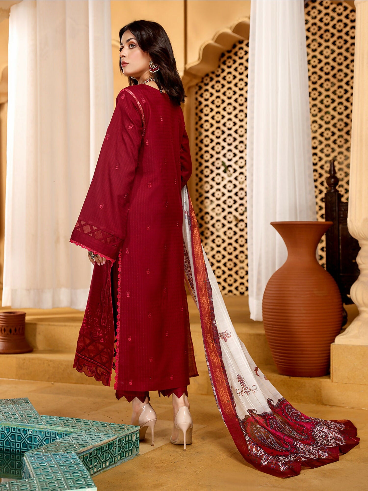 Binilyas Dobby Embroidered Unstitched 3-Piece Suit-D 741-B