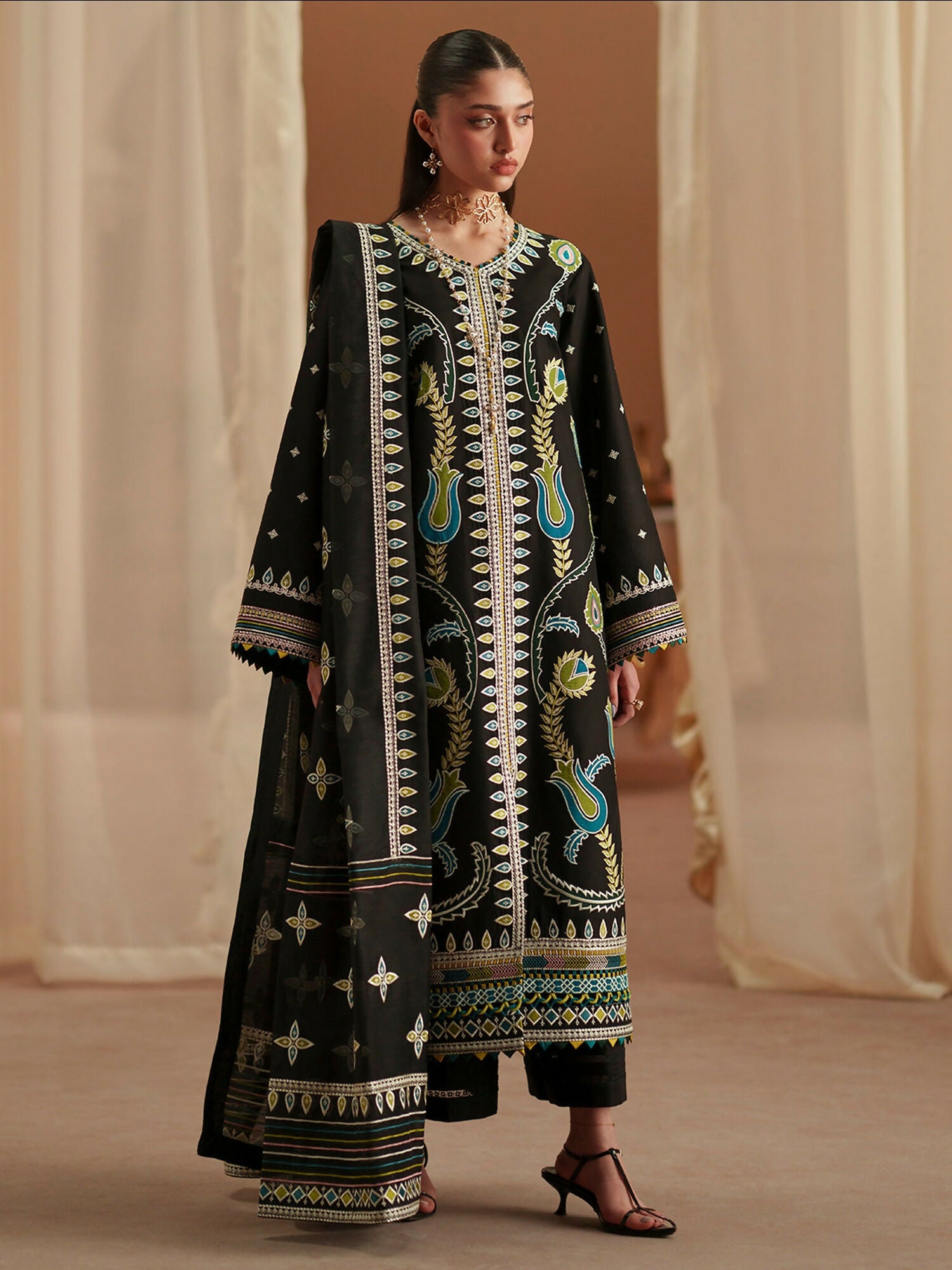 Binilyas Mashriq Luxury Lawn'26 Embroidered Unstitched 3-Piece Suit-D-118-B