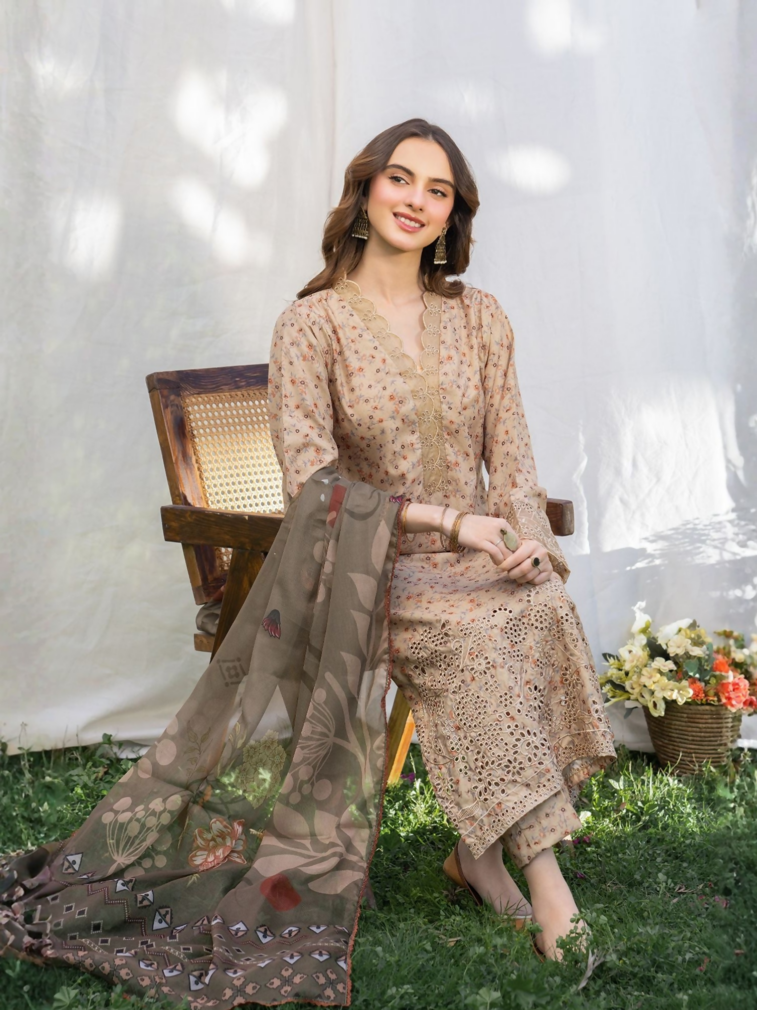 Panache Apparel Serenity Lawn Embroidered Stitched Suit-Desert
