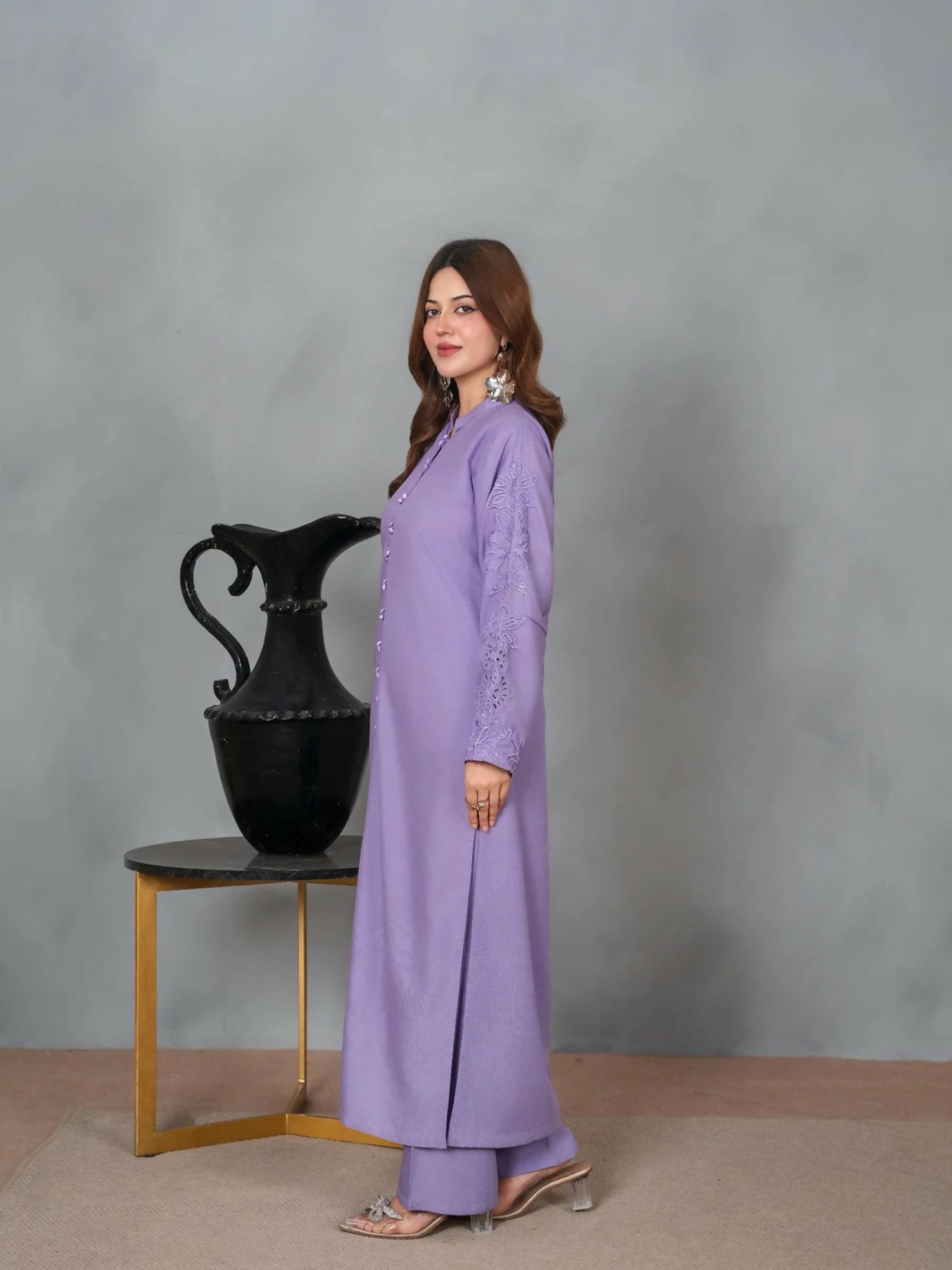 Stylish Collection Musk Linen Embroidered Co-Ord Set-Soofia