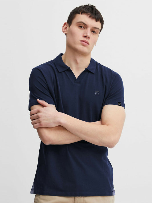 Men’s Jupiter Aestival Johnny Collar Polo with open collar, left chest embroidered logo, and soft cotton-viscose blend fabric.