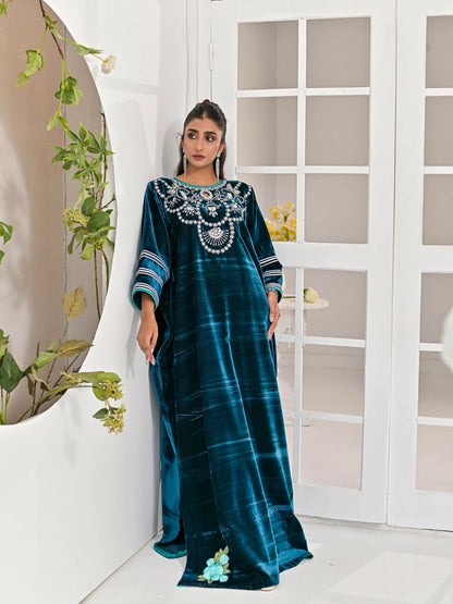 Farooq Hameed Studio Velvet Embroidered Kaftan Set-Zoi