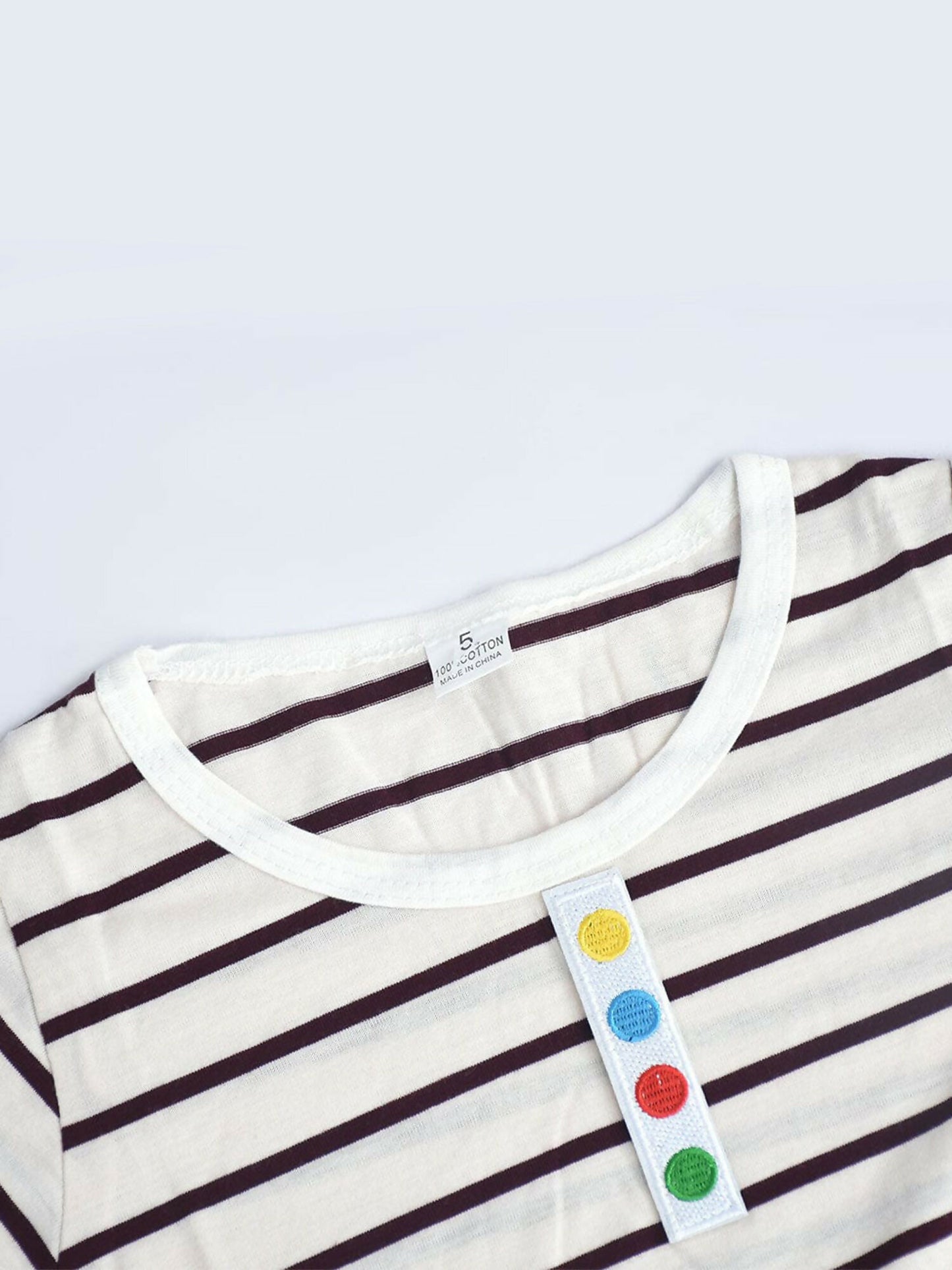 Funky HJBZ Plain Stripe Crew Neck Dots Patch Te- Shirt-13761