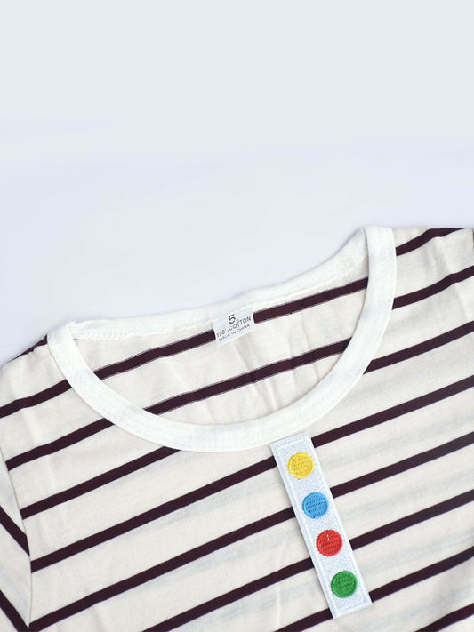 Funky HJBZ Plain Stripe Crew Neck Dots Patch Te- Shirt-13761