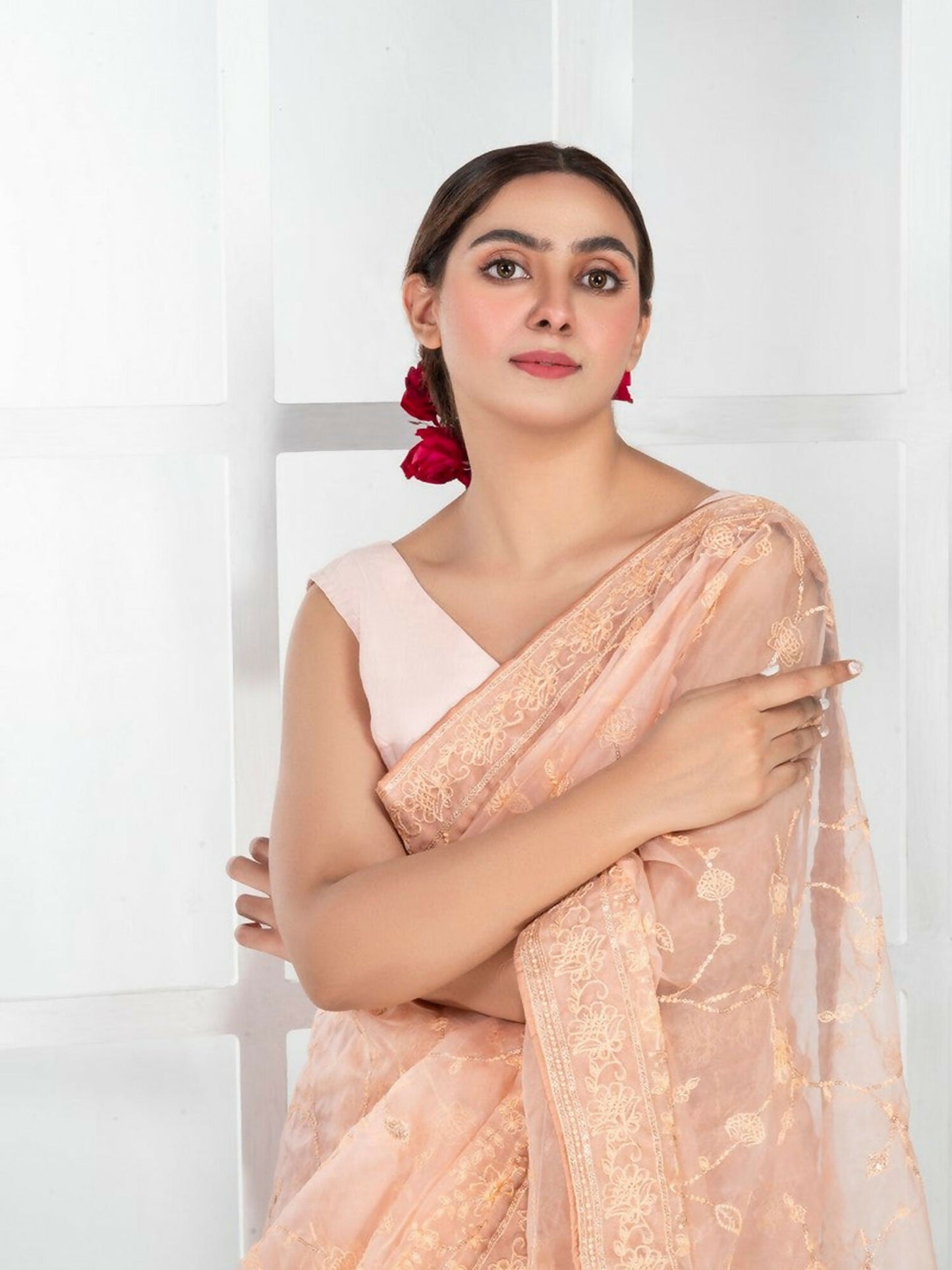 Imran Aftab Lux Winter Wedding Organza Embroidered Unstitched Saree-IASC-31