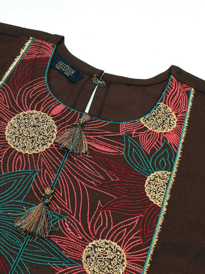 Velvour Girls Cotton Embroidered Stitched 2-Piece Suit-VG109-A