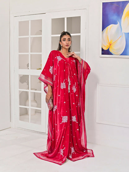 Farooq Hameed Studio Velvet Embroidered Kaftan Set-Misa